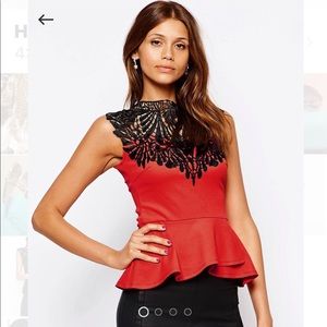 Lipsy lace high neck peplum top